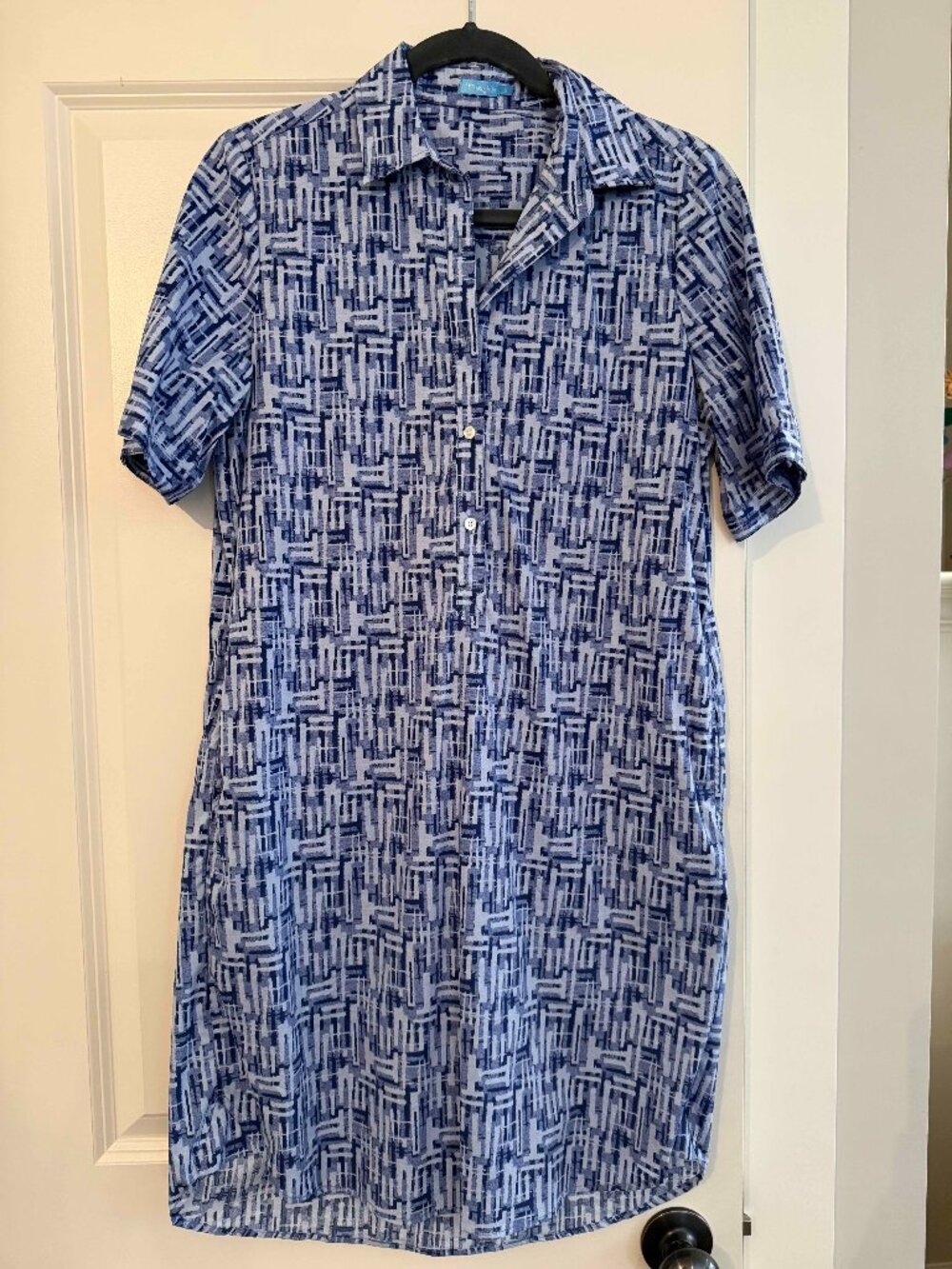 J. McLaughlin Blue Patterned Shirt Dress size S EUC